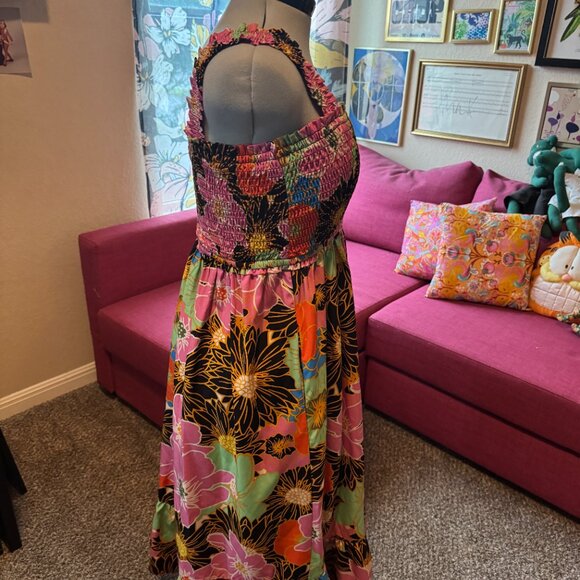 Entro Floral Smocked Maxi Dress – Size L – Bright Tropical Print - Picture 4 of 5